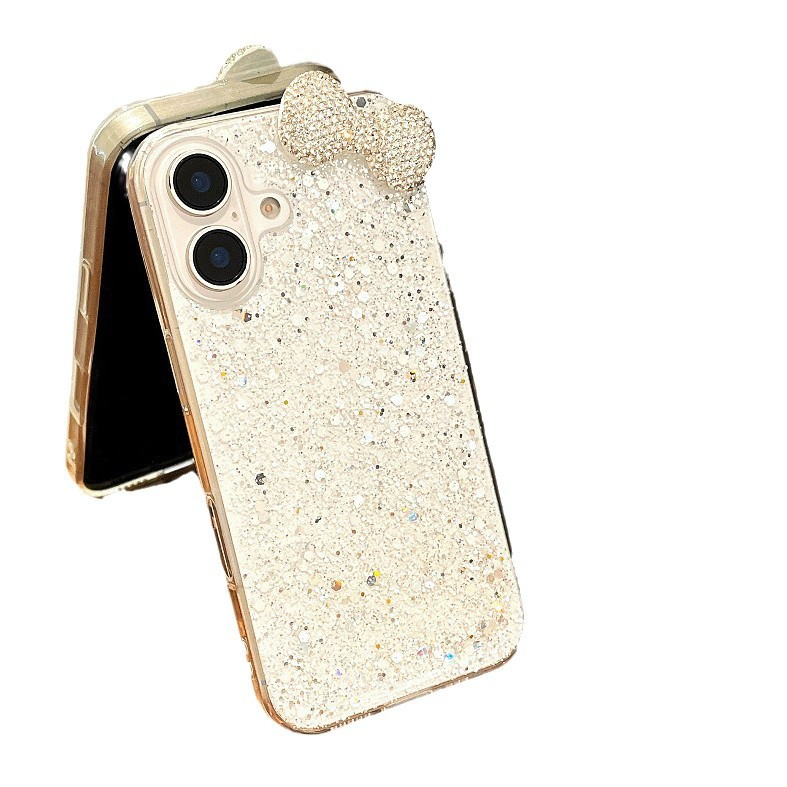 Luxurious Diamond Bow Epoxy Glitter Phone Case, Cute Bow Anti-Drop Protective Cover