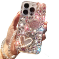 Luxury Fashion Rhinestone Pink Metal Glitter & Faux Pearl Heart Shockproof Phone Case